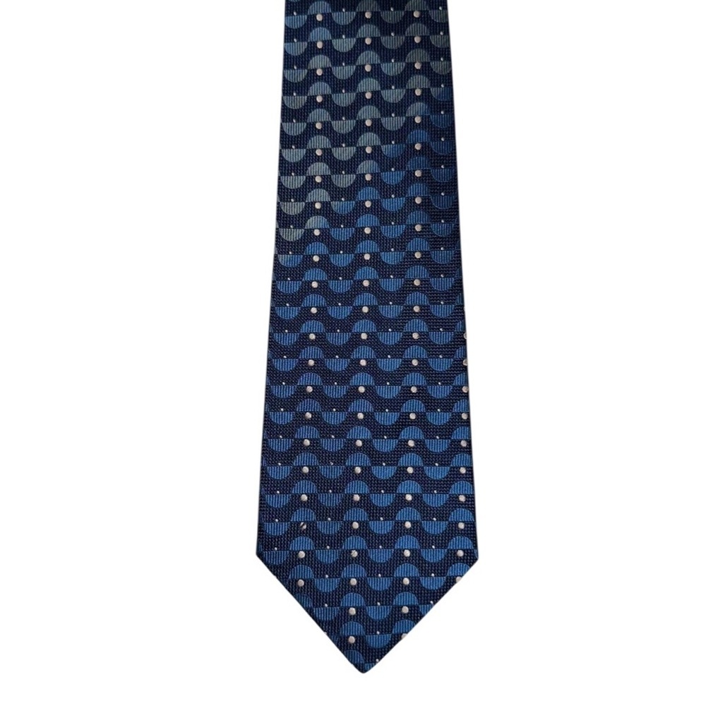 Countess Mara Mens Tie Silk Blue Geometric Foulard Necktie 58x3.75” USA